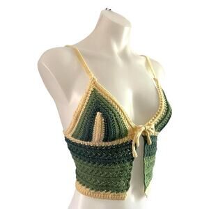 Green & Cream Crochet Festival Bra Top: Size S